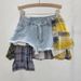 American Retro Plaid Patchwork Design Spring And Summer New High Waist A Line Denim Irregular Skirt Women's Trend _mkmklike.com