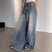 Women's Clothing Women's Casual Loose Fit Jeans Ripped Blue Hot Stamping Rhinestones For Formal & Casual For Women_mkmklike.com