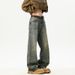 Retro And Old Washed Ripped Jeans Men's Trendy Brand Straight High Street Ruffian Handsome Loose Casual Versatile Pants_mkmklike.com