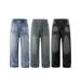 Vintage Washed Straight Leg Denim Pants For Men - Classic Relaxed Fit Jeans With Distressed Details For Casual Streetwear_mkmklike.com