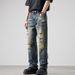 Vintage Wash Men's Relaxed Fit Straight Leg Jeans - Light Blue Distressed Cotton Trousers For Urban Style (S-3XL)_mkmklike.com