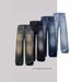 Men's High Street Style Distressed Straight Leg Flared Jeans Three Dimensional Patchwork Retro Washed Niche Design Spring Summer_mkmklike.com