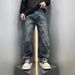 Men's American Style Japanese Inspired Wide Leg Pants Trendy Patchwork Loose Straight Leg Jeans Retro Washed for Spring And Autumn_mkmklike.com