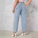 Women's Clothing High-Waisted Wide-Leg Jeans Extra Long Style For Spring/Autumn Regular Fit Solid Polyester_mkmklike.com
