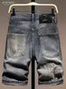 Men's Trendy Patchwork Denim Shorts Color Block Ripped Five Point mid Length Slim Fit Summer Style One-Piece Clothing_mkmklike.com