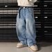 Men's Clothing New Style Splicing Spring And Summer Trend High Street Retro Washed Distressed Light Blue Slim Wide Leg Denim Men's Pants_mkmklike.com