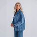 Women's Denim Jacket With Single Button Closure - Relaxed Fit, Polo Collar, Long Sleeve, Blue - Casual Streetwear For Autumn_mkmklike.com