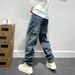 Trendy Brand Retro Heavy Ripped Tooling Jeans Men's American High Street Loose Small Straight Trousers Men's Tapered Pants_mkmklike.com