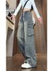 Men's Vintage Straight-Leg Jeans – Distressed Wash Workwear Pants (6 Sizes, Black & Blue)_mkmklike.com
