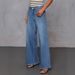 Stretch Denim Wide Leg Pants For Women - Comfortable Mid Rise Blue Jeans With Wash Effect, Perfect For Casual & Office Wear (S-2XL)_mkmklike.com