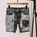 Patchwork Color Denim Shorts Summer Men's Denim Shorts With Multiple Pockets Baggy Ripped Jeans Streetwear Style For Casual Wear_mkmklike.com