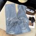 Women's High-Waisted Straight Leg Jeans With Detachable Rhinestone Bow Loose Fitting Wide Leg Denim Casual Solid Color Spring/Autumn_mkmklike.com