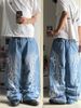 retro Blue Printing Baggy Jeans Y2K Harajuku Trend Men Women Hip Hop Fashion Casual Joker Couple Wide-leg Pants_mkmklike.com