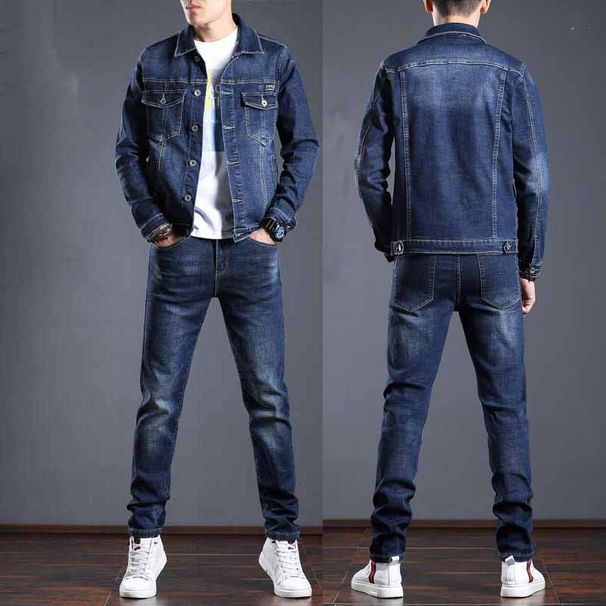 Northfold Denim Suit Two-Piece Set Spring Autumn 2023 New Jacket Coat Top Pants One-Piece Trendy Stretch Men's Clothing_mkmklike.com
