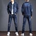 Northfold Denim Suit Two-Piece Set Spring Autumn 2023 New Jacket Coat Top Pants One-Piece Trendy Stretch Men's Clothing_mkmklike.com