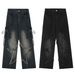 Women's Retro Star Jeans Multi Pocket Lace Up High Street Loose Straight Leg Cargo Denim Spring_mkmklike.com