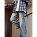American High Light Blue Jacquard Jeans Men's Spring And Autumn Trendy Brand Pi Shuai Fried Street Micro Pull Straight_mkmklike.com