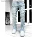Men's Skinny Fringe Hip-hop R Edge Elastic Patch Punk Rock Long Tight Fit Stacked Jeans Denim Pants Blue Pink_mkmklike.com