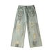 Men's Clothing Street Hole Jeans Men's Retro Old Dirty Damaged Beggar Casual Wide Leg Pants_mkmklike.com