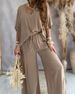 Women's Clothing V neck bat sleeve top casual pants set_mkmklike.com