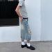 Men's Clothing Retro Hole Wide Leg Jeans For Men And Women Summer Washed Distressed High Waist Loose Straight Leg Seven Point Jeans_mkmklike.com