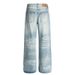 Vintage Washed Light Blue Straight Fit Jeans For Men - Classic Retro Style With Distressed Cat Whisker Details_mkmklike.com
