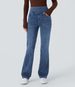 High Waist Stretch Washed Jeans – Cat Whisker Distressed Denim Pants | Straight Leg Trousers With Comfortable Elasticity_mkmklike.com