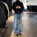 American Heavy Blue Bull King Vintage Washed Old A-shaped Version Loose Straight Jeans Cleanfit Men_mkmklike.com