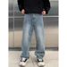 Men's Rhinestone Embellished Denim Jeans Loose Fit Wide Leg Streetwear Casual Party Wear Pants_mkmklike.com
