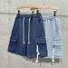 Men's Large Pocket Cargo Denim Shorts High Street Drawstring Riding Pants Loose Five Point Trendy Summer Casual_mkmklike.com