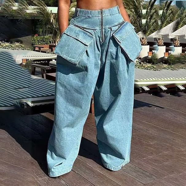 High Waisted Wide Leg Cargo Jeans For Women – Comfortable Loose Fit Denim Pants With Large Pockets, Slimming & Stylish For Petite_mkmklike.com