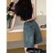 Women's Retro Washed Straight Leg Denim Shorts High Waisted Slimming Loose Fitting Distressed mid Length Capri Pants Summer Thin Wide Leg_mkmklike.com