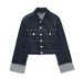 2023 Autumn New Women's Rolled Sleeve Denim Jacket Straight Long Pants_mkmklike.com