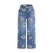 Women's Clothing Printed Denim Wide-Leg Pants – Straight Cut Casual Trousers With Floral Embroidery_mkmklike.com