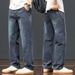 Autumn And Winter Fleece Thickened Jeans Men's American High Street Retro Elastic Loose Straight Casual Wide-leg Trousers_mkmklike.com