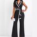 women's clothing new fashion V-neck temperament elegant sleeveless jumpsuit wide-leg pants_mkmklike.com