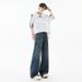 Men's High Street Distressed Washed Blue Jeans - Loose Fit Casual Wide Leg Straight Trousers With Cat Whiskers_mkmklike.com