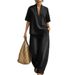 European And American Loose And Casual Denim Suit, Lazy Style V-neck Fashion Casual Wide-leg Jeans For Women_mkmklike.com