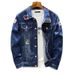 Men's Plus-Size Denim Jacket - Streetwear Blue Cotton Overshirt With Badge Details & Adjustable Fit (M-5XL)_mkmklike.com
