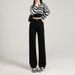 Black High-waisted Wide-g Jeans For Women, Straight Cut, Loose Fit, Slimming, Floor-ngth Pants, Casual And_mkmklike.com