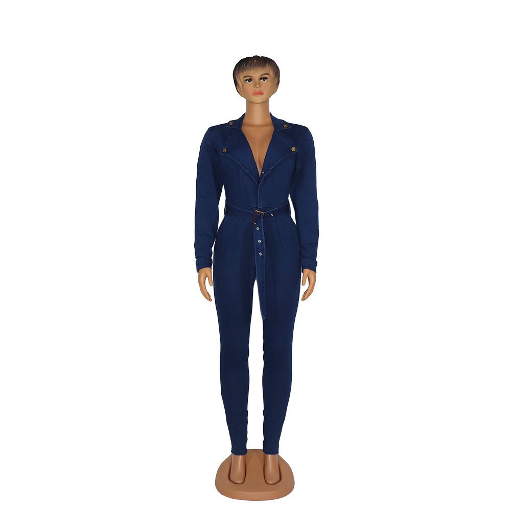High-Waisted Denim Jumpsuit – Slim Fit Sexy Romper For Women (M-Xxl) All-Season Wear Versatile Style_mkmklike.com