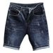 Men's Dark Blue Denim Shorts Trendy High Street Retro Washed Simple Five Point Korean Style Slim Fit Mid-Length Pants_mkmklike.com