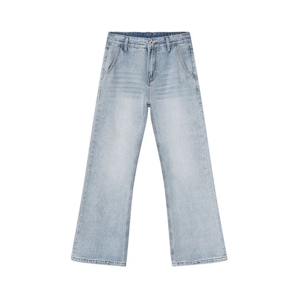 Men's Clothing 2025 New Arrival Light Blue Cleanfit Casual Washed Micro Flared Jeans Loose and Versatile_mkmklike.com