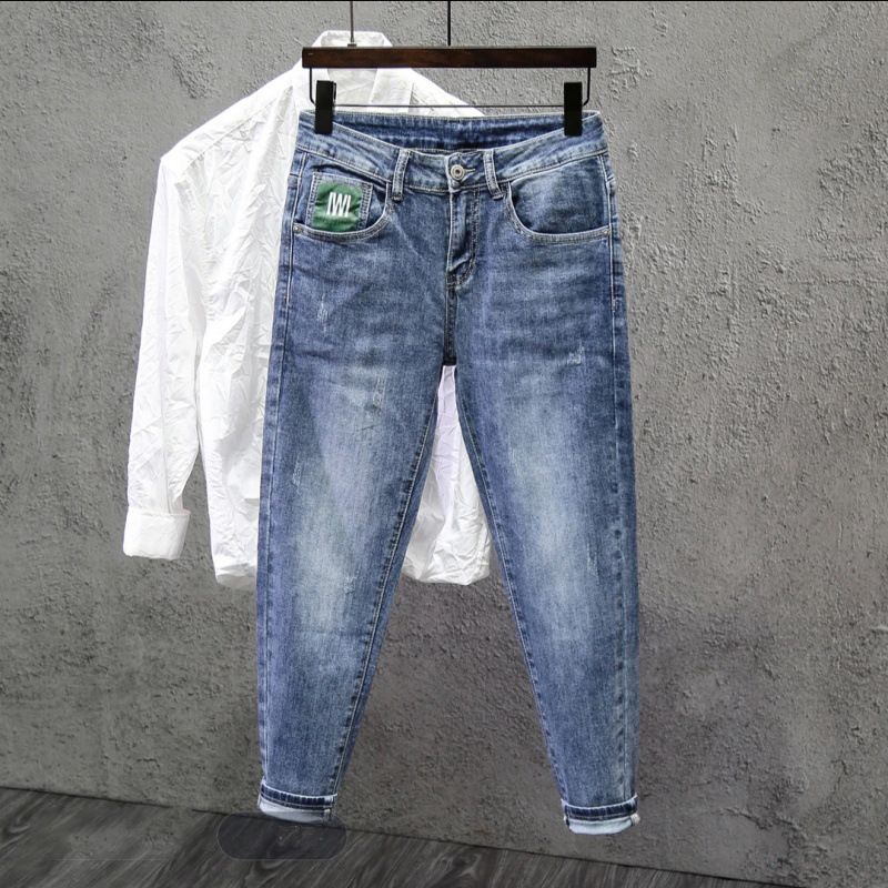 High End Brand Men's Slim Fit Cropped Jeans Stretchy Casual Long Pants Trendy Versatile For Spring Autumn_mkmklike.com