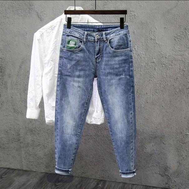 High End Brand Men's Slim Fit Cropped Jeans Stretchy Casual Long Pants Trendy Versatile For Spring Autumn_mkmklike.com
