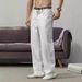 Men's White Straight Leg Jeans - Classic Cotton Denim Pants For Teenagers & Young Adults - Relaxed Fit Washed Casual Trousers_mkmklike.com