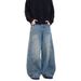 Vintage Washed Distressed Jeans – Retro Wide Leg Loose Fit For Men & Women, 90s Grunge Style With Curved Hem_mkmklike.com