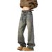 Retro Ripped Jeans Men's Spring And Autumn Washed Old American High Street Trendy Brand Casual Straight Loose Wide-leg Pants_mkmklike.com