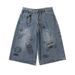 Men's Hip Hop Print High Street Retro Fashion Loose Fit Casual Cargo Short Jeans_mkmklike.com