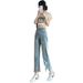 American-style Petite Women's Wide-leg Jeans, Autumn Cropped High-waisted Loose Frayed Ripped Straight Pants, Trendy_mkmklike.com